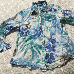 Lauren Ralph Lauren Petite Floral Print Linen Blouse S / M Good Condition
